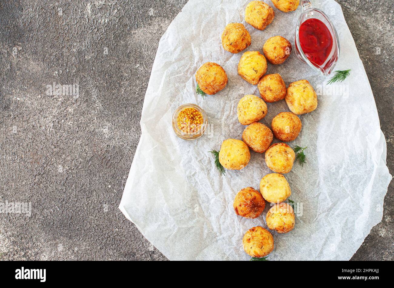 Cheese Balls with French Fries and Sauce Stock Image - Image of tasty,  snack: 180112499