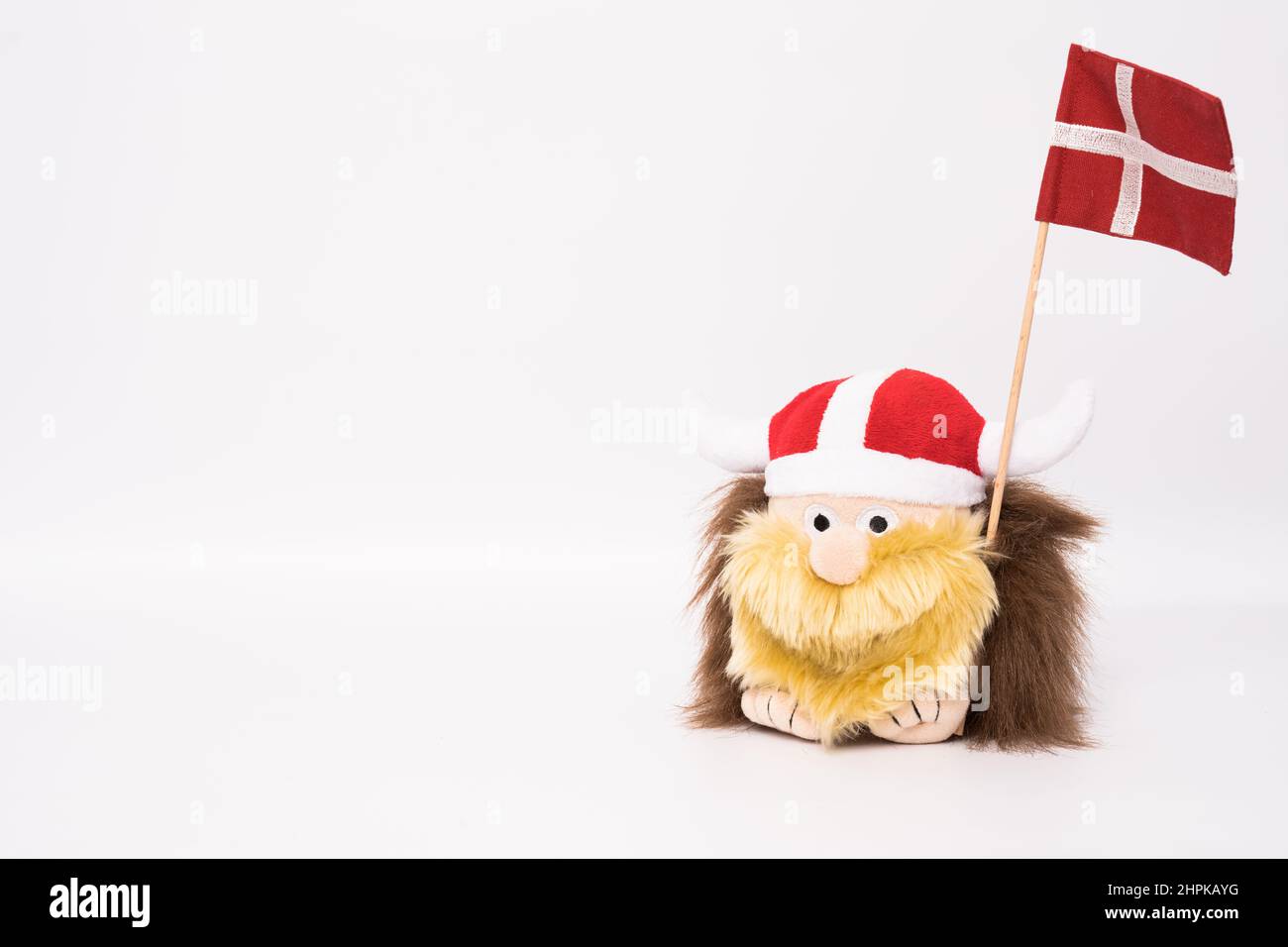 Viking warrior with danish flag isolated on white background. Stock Photo