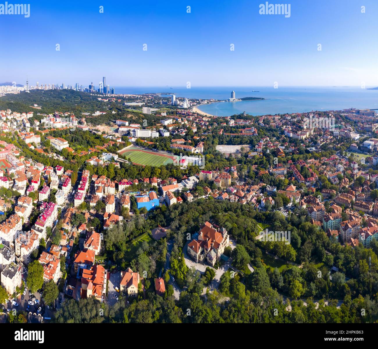 Signal hill park in Qingdao city districts has east road 16, 17, longkou road armour Stock Photo