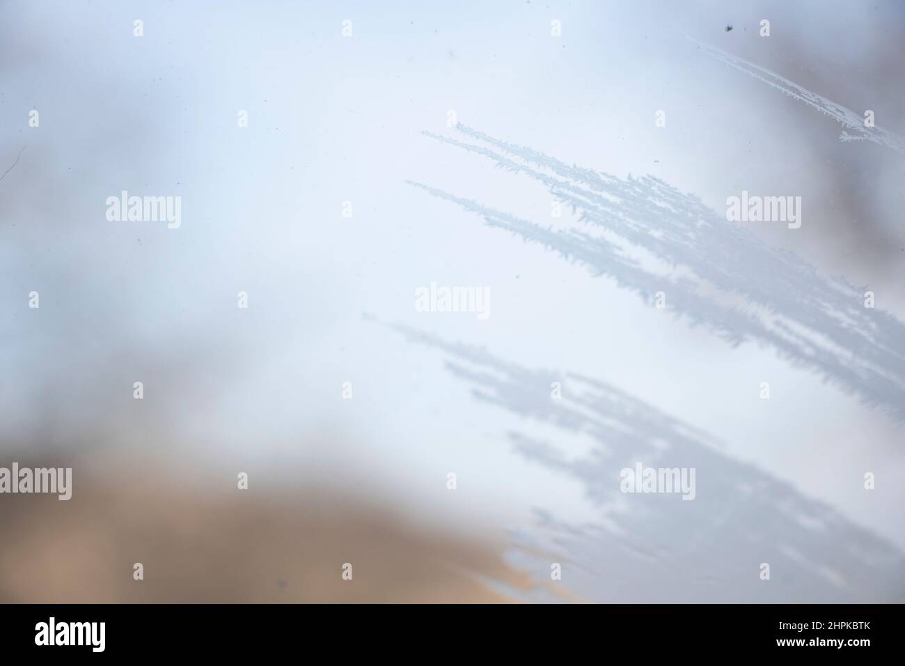Frozen window and glass, frozen dew water pattern and texture