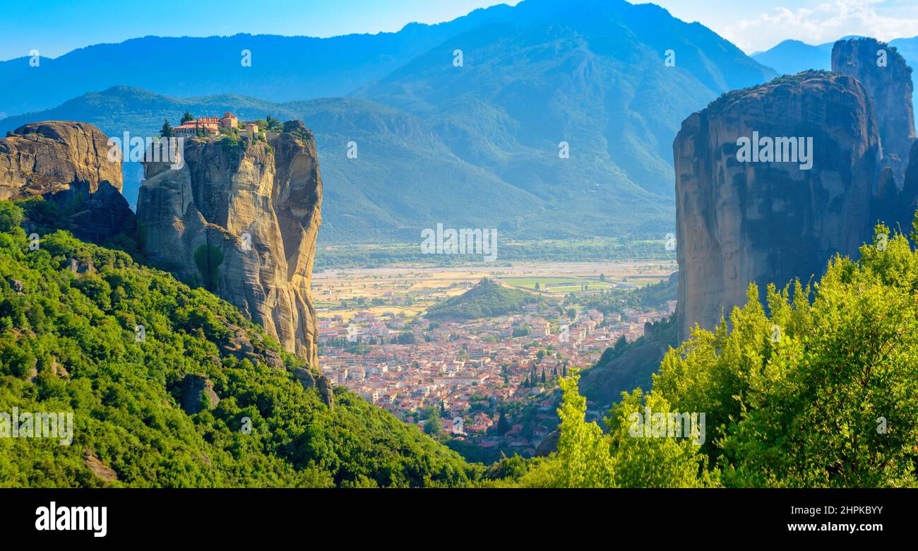 monasteries of a meteor in Greece, Great Monastery of Varlaam on top of a cliff Stock Photo