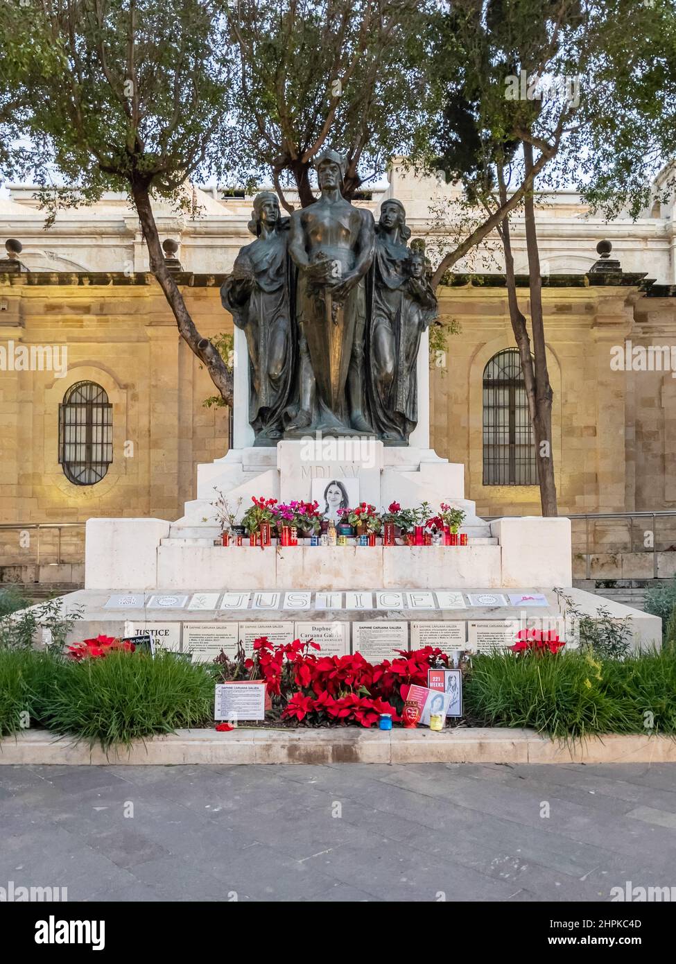 Valletta, Malta - January 11th 2022: The Great Siege Monument which has become a memorial for the murdered journalist Daphne Caruana Galizia. Stock Photo