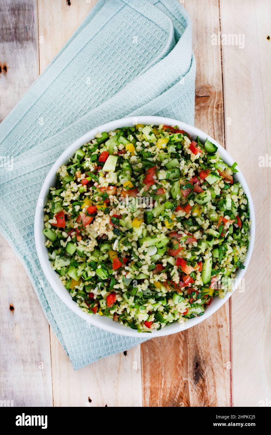 Traditional middle eastern Tabbouleh salad made with Bulgar wheat Stock ...