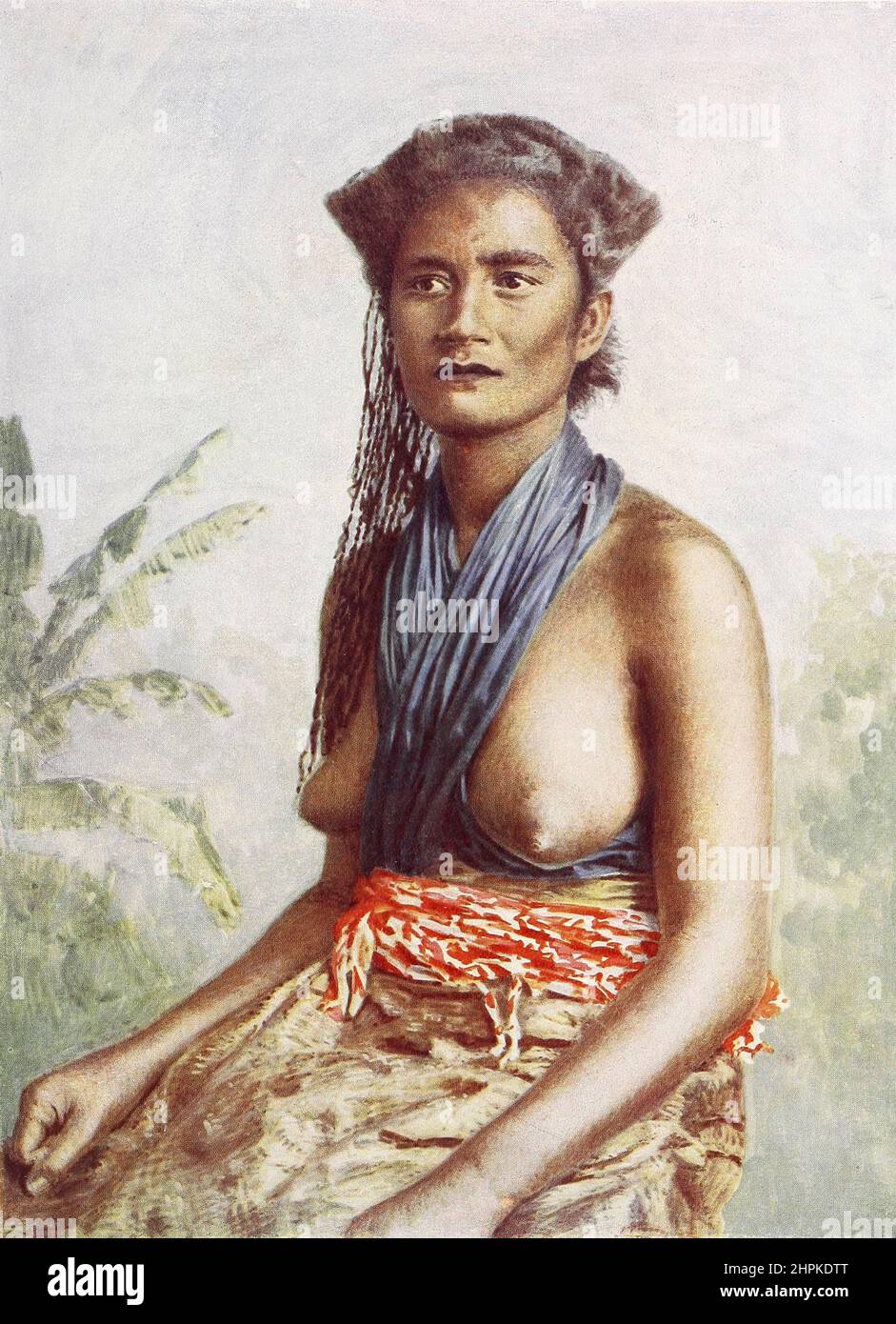 Portrait of a Fijian Woman in traditional dress from The living races of mankind : a popular illustrated account of the customs, habits, pursuits, feasts & ceremonies of the races of mankind throughout the world Volume 1 by Sir Harry Hamilton Johnston, Henry Neville Hutchinson, Richard Lydekker and Dr. A. H. Keane published London : Hutchinson & Co. 1902 Stock Photo