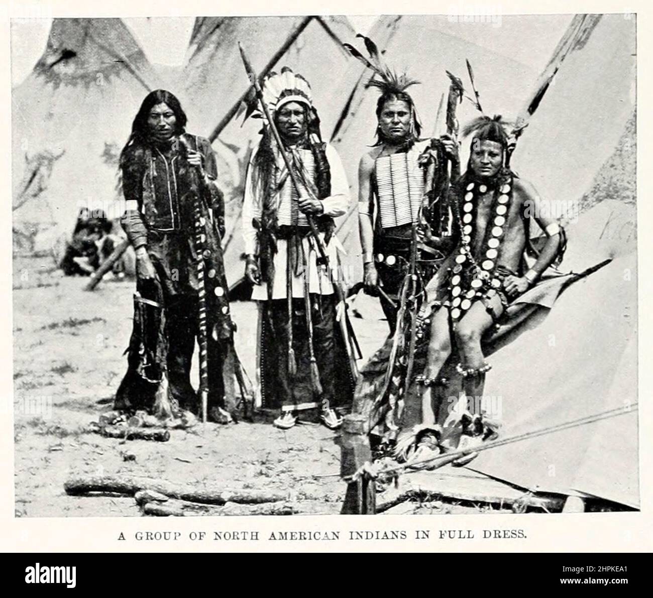 A group of North American Indians in full dress From the book The living races of mankind; Volume 2 by Henry Neville Hutchinson, Published in London in 1901 by Hutchinson & co Stock Photo