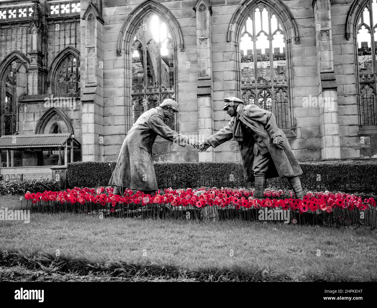 Andy Edwards; 'Christmas truce'; St Luke's Church; Liverpool, 'All together now'; truce; Christmas truce; All together now; poppy; poppies; sea of pop Stock Photo