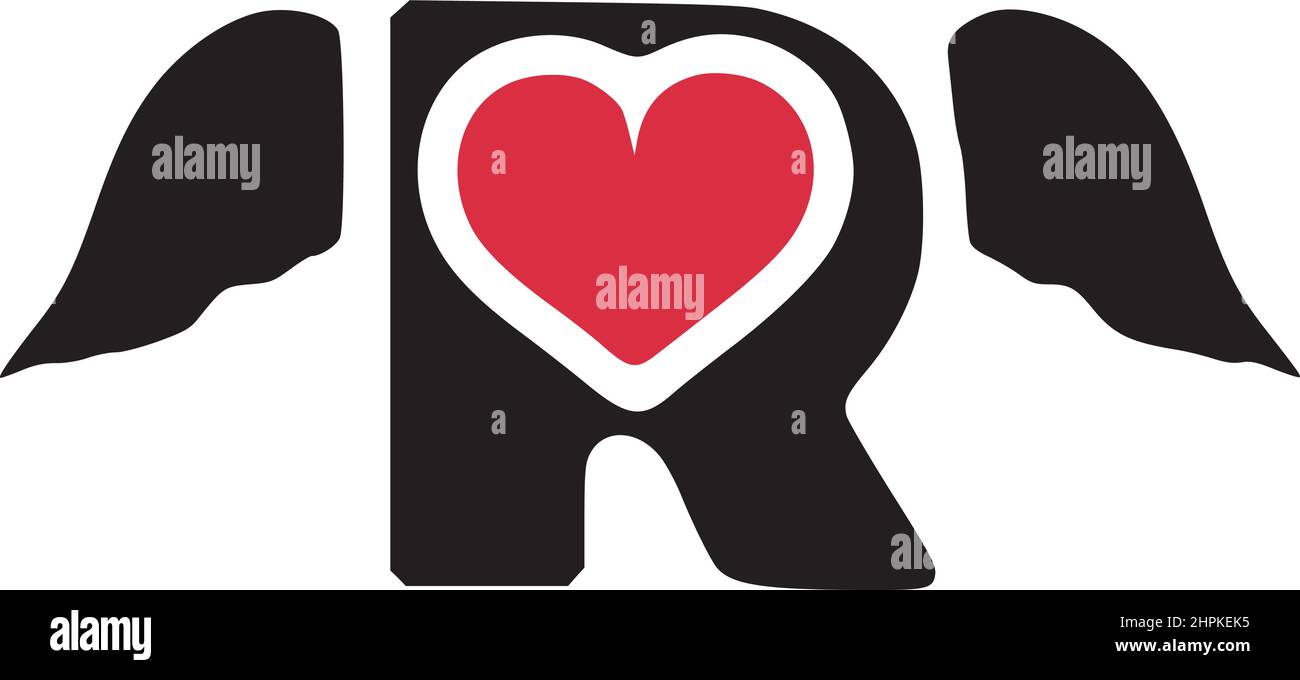 Letter r with wings and heart symbol doodle icon Stock Vector Image ...