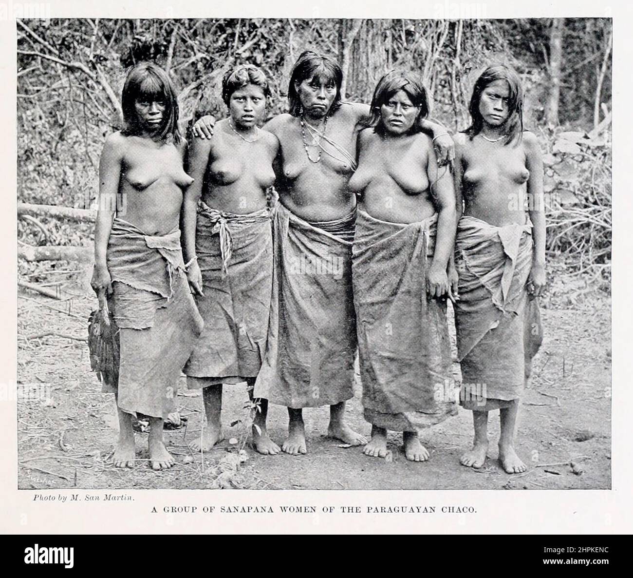 A group of Sanapana women of the Paraguayan Chaco The Sanapana are one of many nomadic tribes inhabiting the lower Gran Chaco of western Paraguay. From the book The living races of mankind; Volume 2 by Henry Neville Hutchinson, Published in London in 1901 by Hutchinson & co Stock Photo