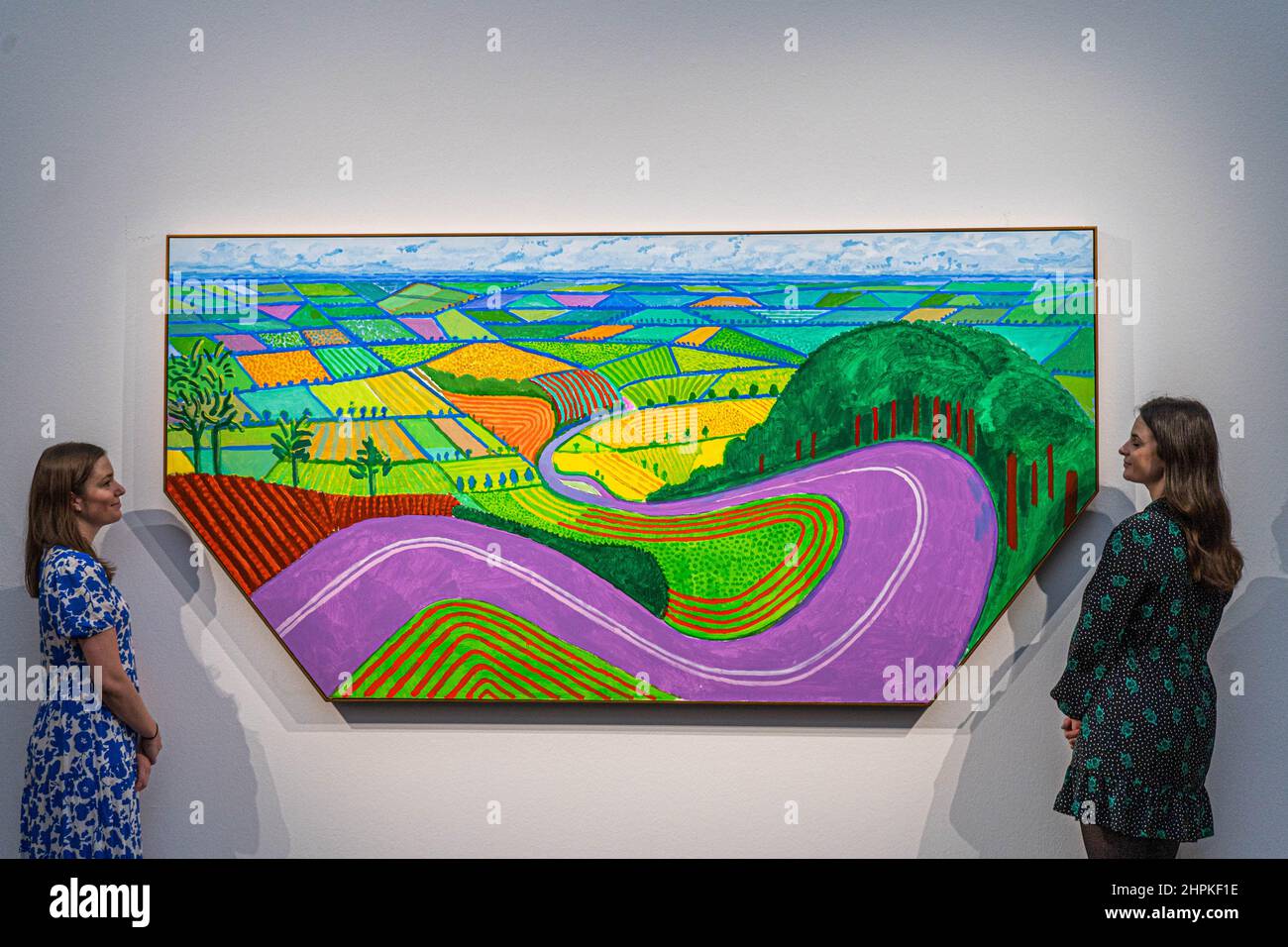LONDON, UK. 22nd Feb, 2022. David Hockney, Garrowby Hill. Estimate