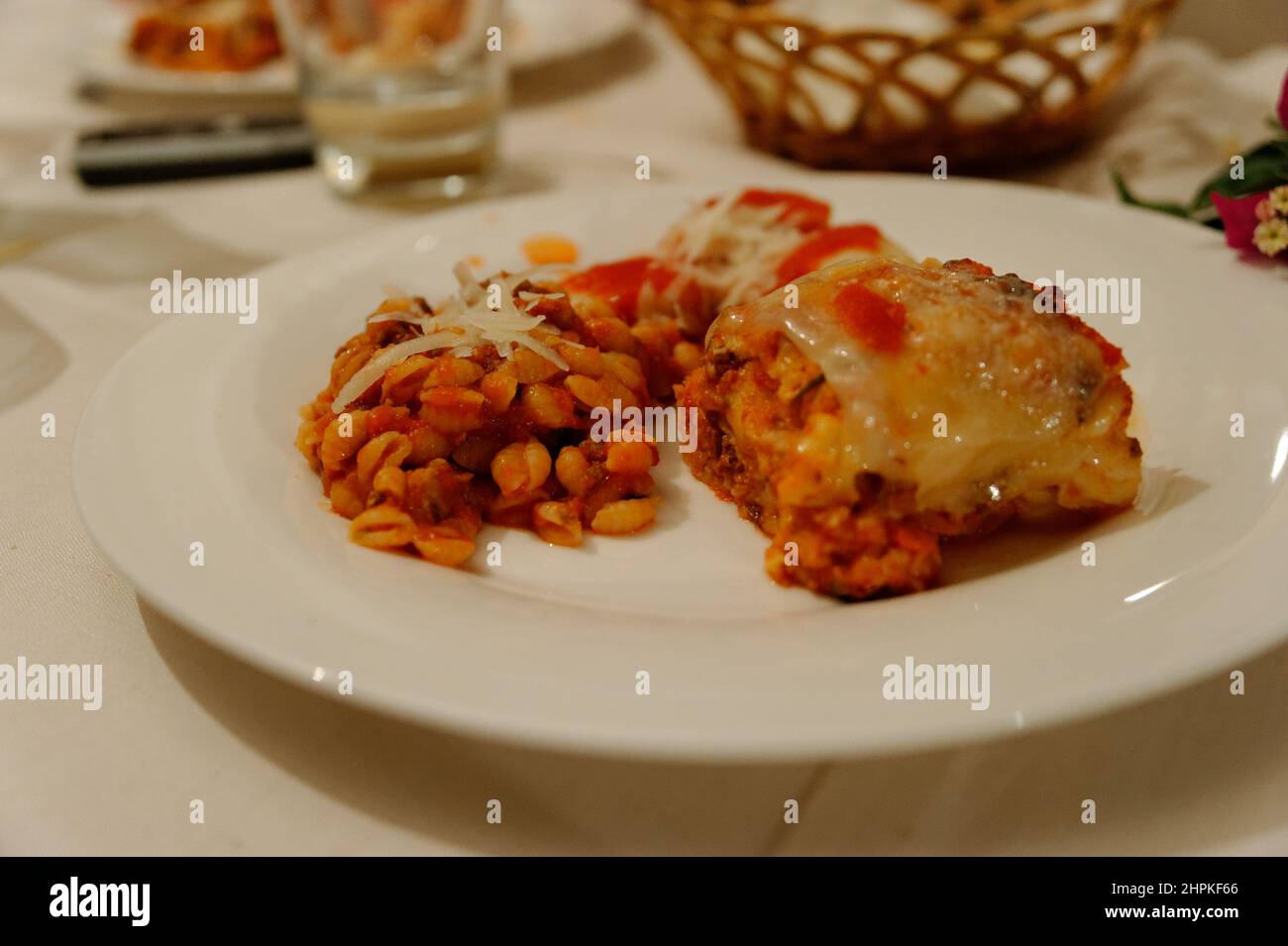 Malloreddus and Lasagna dish Sardinia, Italy Stock Photo