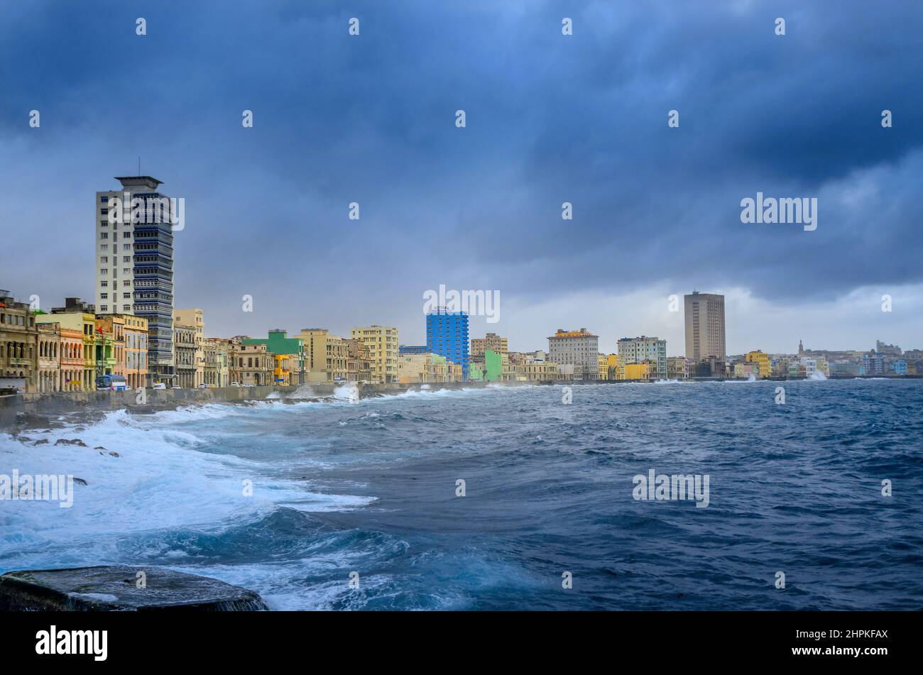 storm on the waterfront in Havana, Cuba Stock Photo