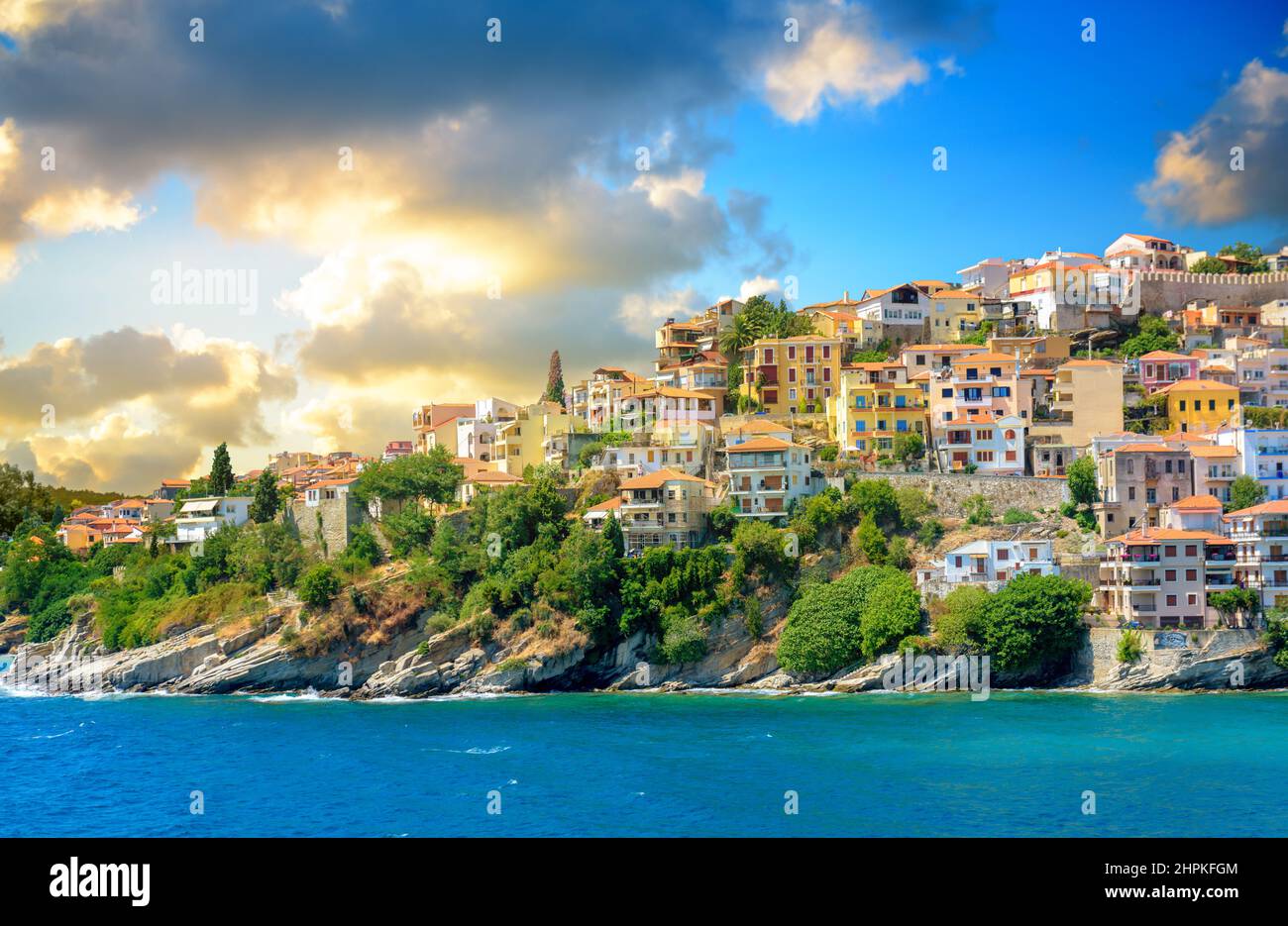 old Greek city located on the island, at sunset Stock Photo