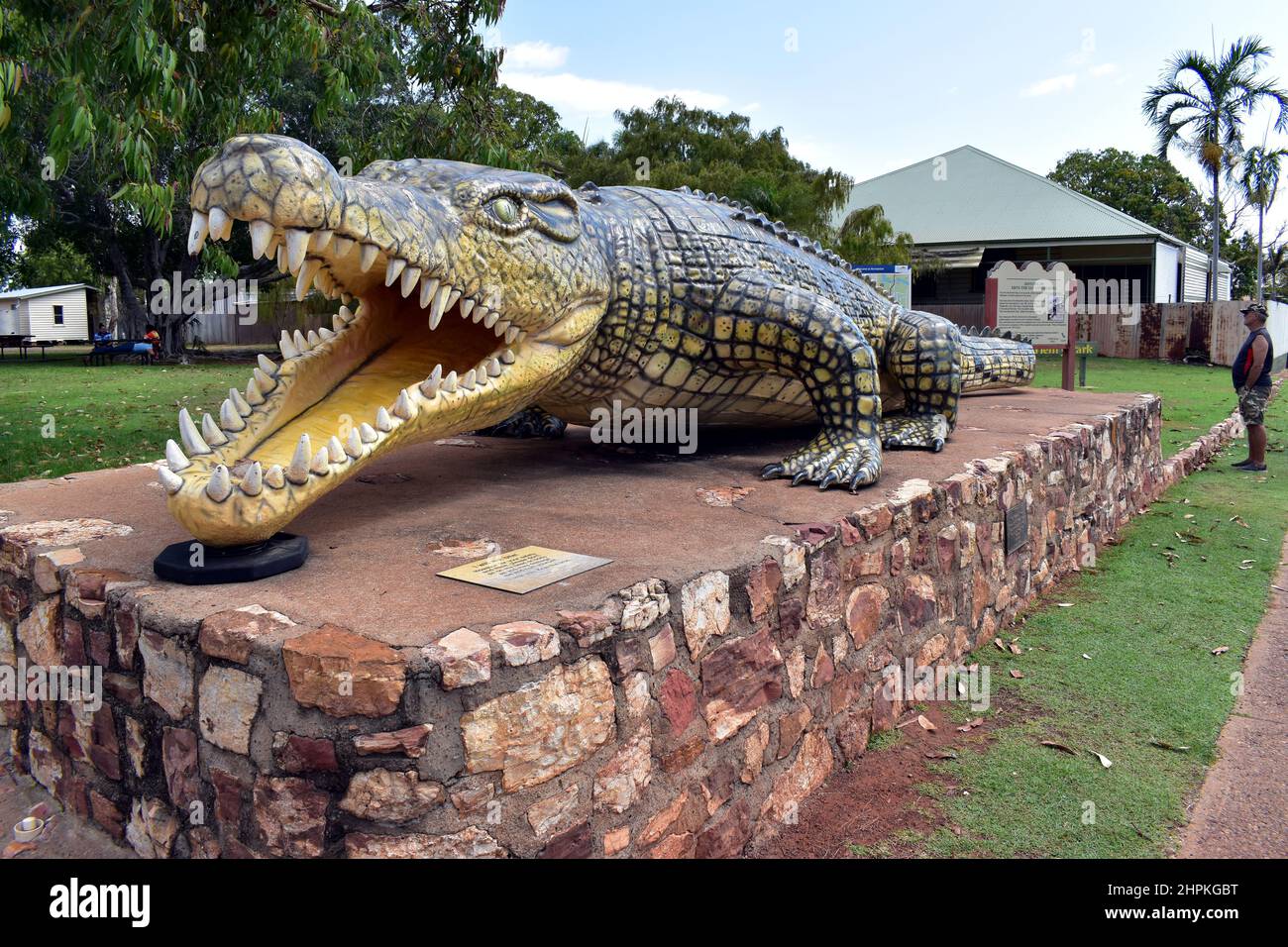 Krys-The Savannah King is an impression of the world's largest crocodile ever captured - 8.63 metres long Stock Photo