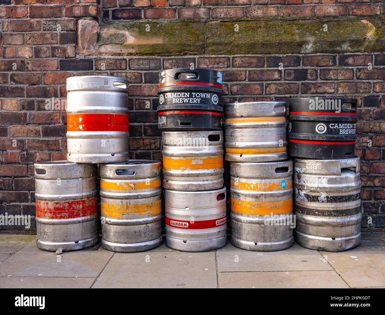 10 empty Camden Town Brewery beers kegs Stock Photo Alamy