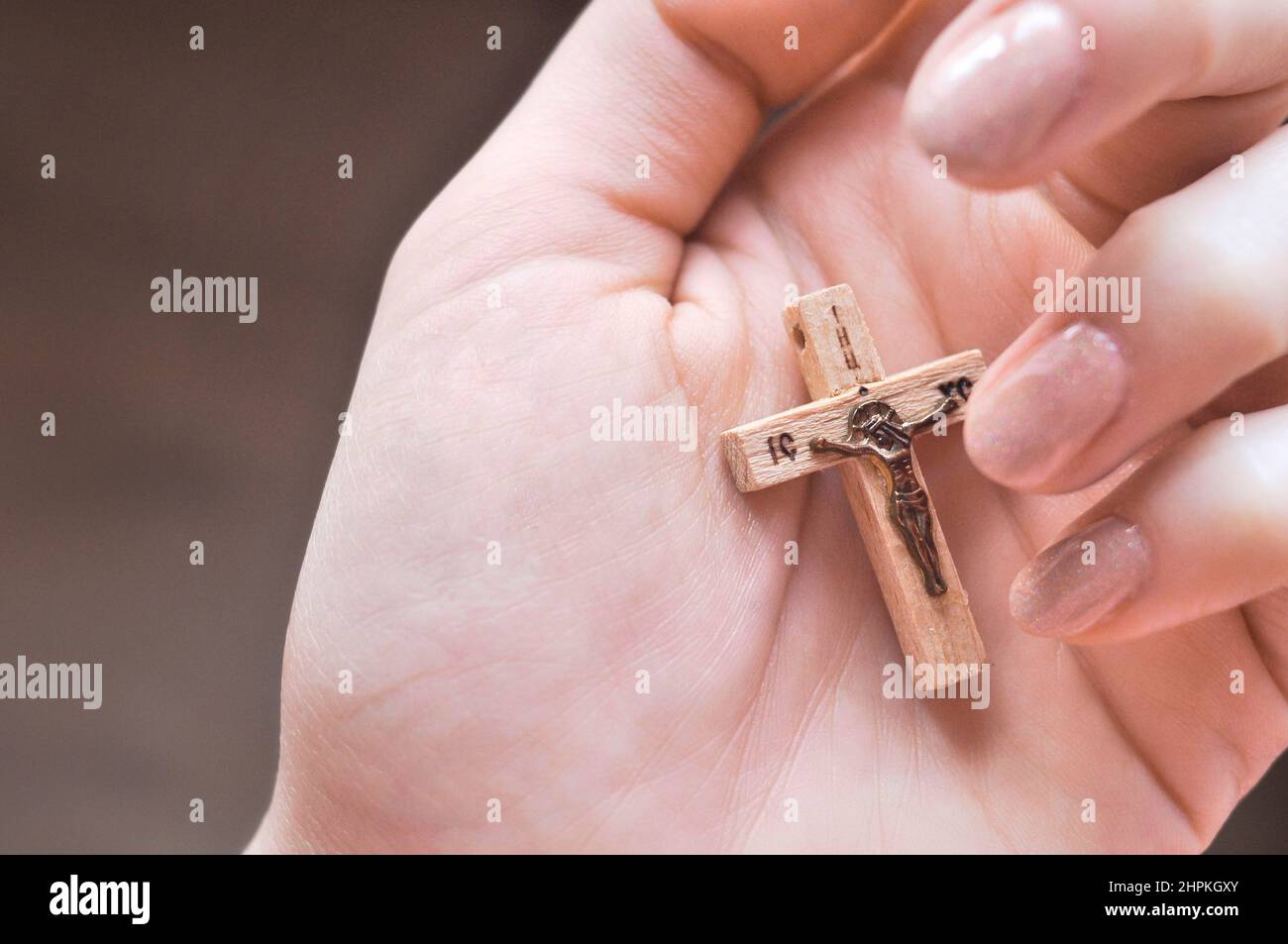 Orthodox Christ with crucifixion in hand .translation from Russian :Jesus Christ  Stock Photo