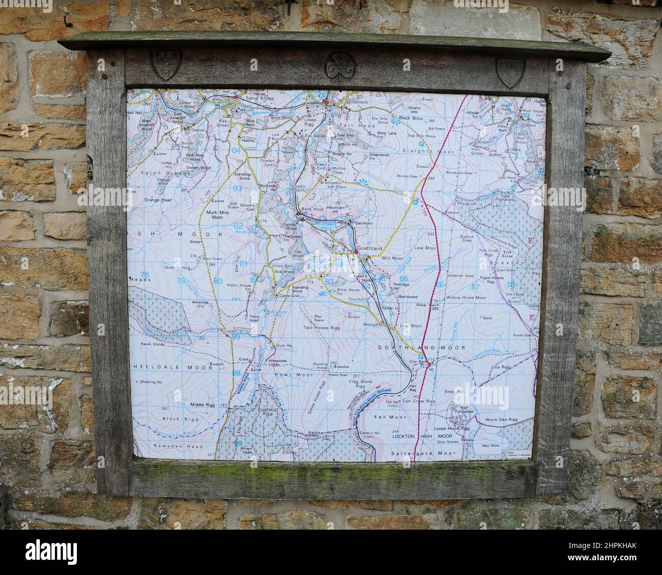 Map of the area displayed in Goathland for Public information. Stock Photo