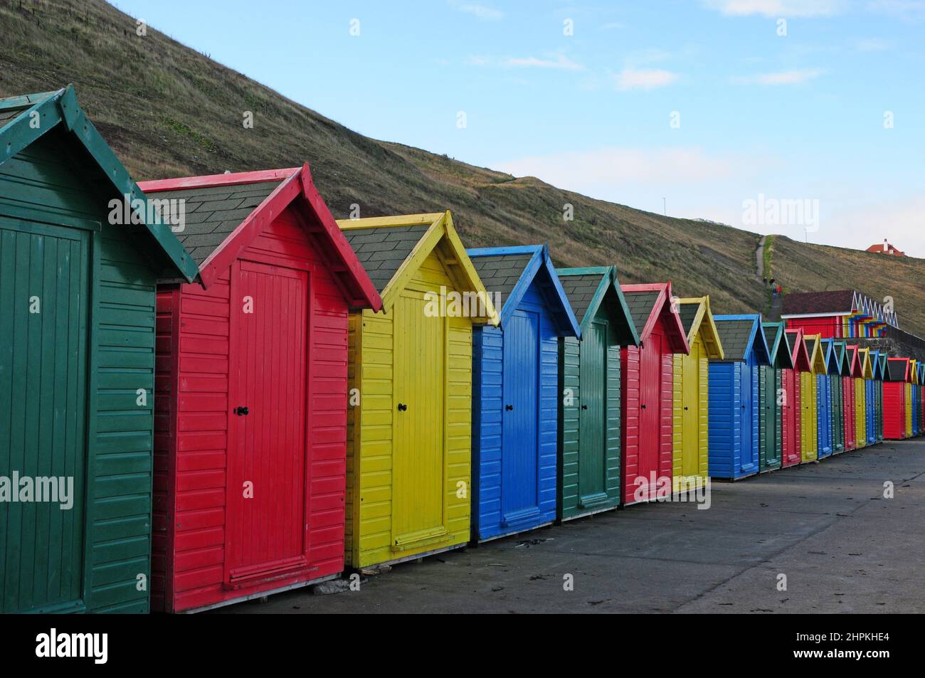 Beach Huts in the Autumn.  Whitby Stock Photo
