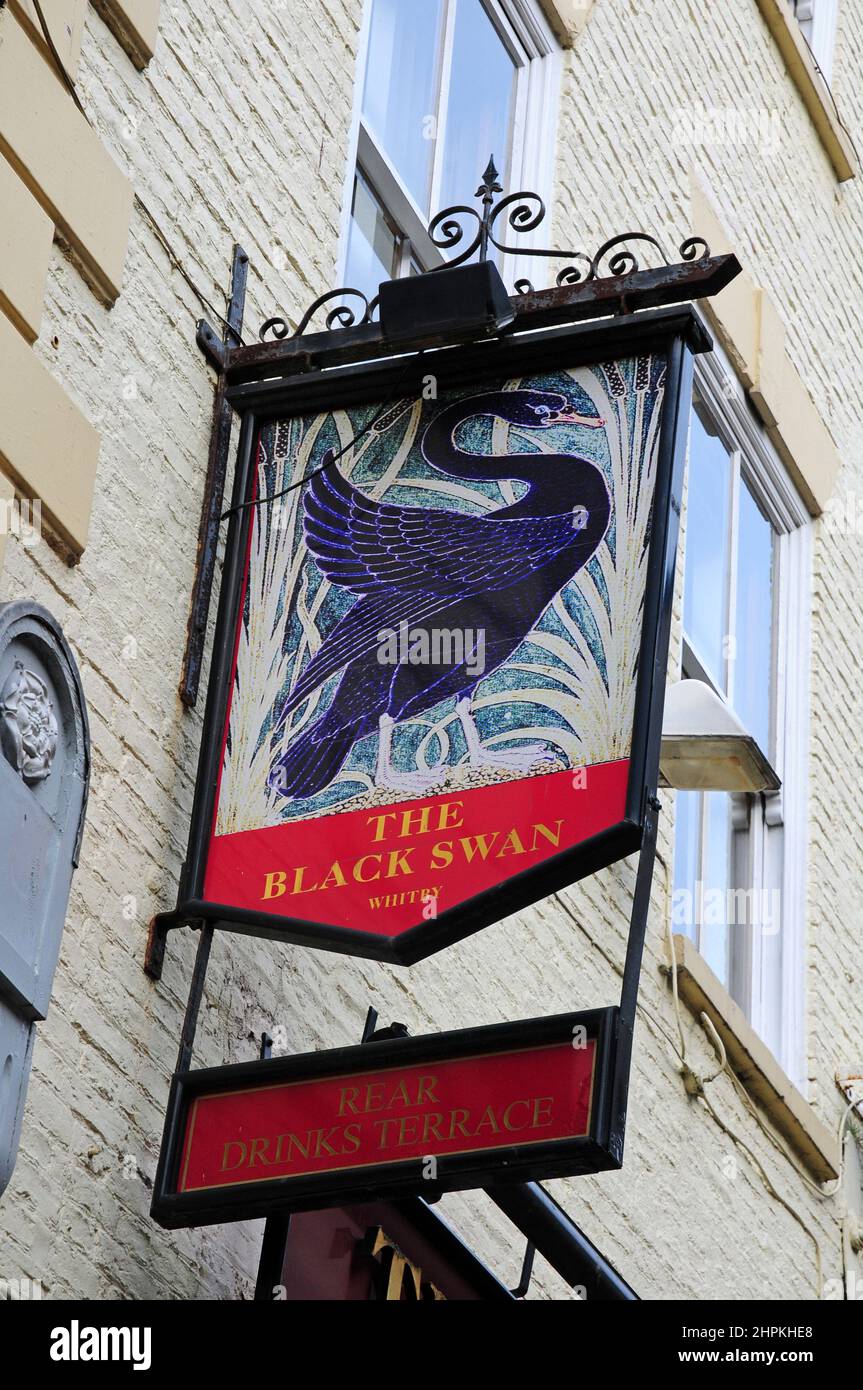 Hanging sign for The Black Swan, at Whitby. Stock Photo