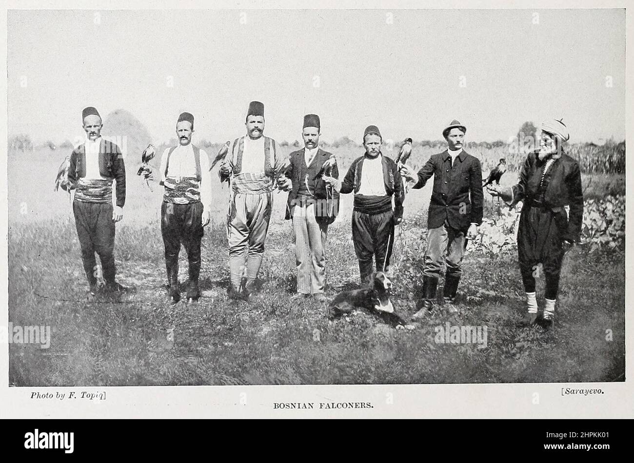Bosnian Falconers from the book ' The living races of mankind ' a popular illustrated account of the customs, habits, pursuits, feasts & ceremonies of the races of mankind throughout the world by Sir Harry Hamilton Johnston, and Henry Neville Hutchinson Published in London by Hutchinson & Co. in 1902 Stock Photo