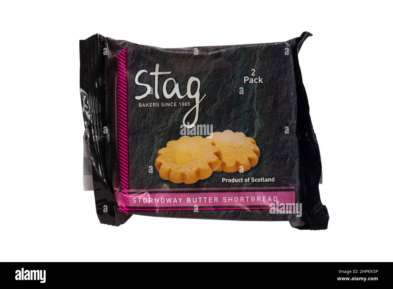 Packet of Stag Stornoway Butter Shortbread product of Scotland isolated on white background Stock Photo