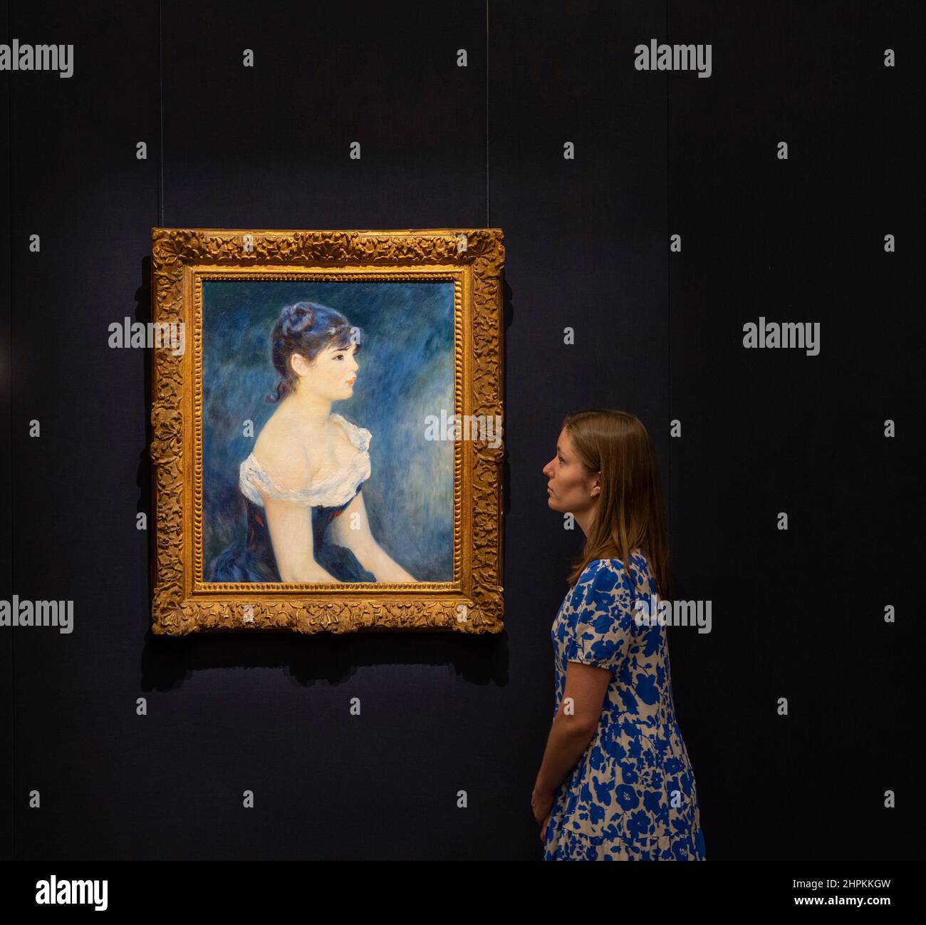 Sotheby’s, London, UK. 22 February 2022. Mastepieces by Magritte, Monet, Picasso, Hockney, van Gogh, Renoir and Banksy on display for the Modern & Contemporary Evening Auction and Now Evening Auction on 2 March in London. Image: Pierre-Auguste Renoir, Buste de femme, de profil, 1884. Estimate: £6,000,000-8,000,000. Credit: Malcolm Park/Alamy live News Stock Photo