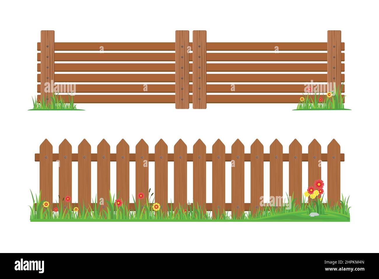 wooden fence with grass and flowers vector design Stock Vector