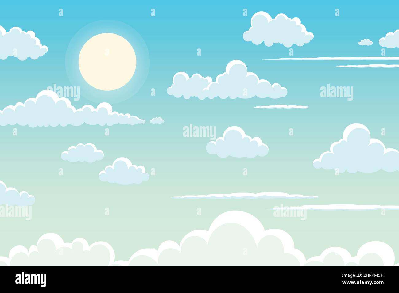 vector illustration of blue sky with bright white clouds on a sunny day for background Stock Vector
