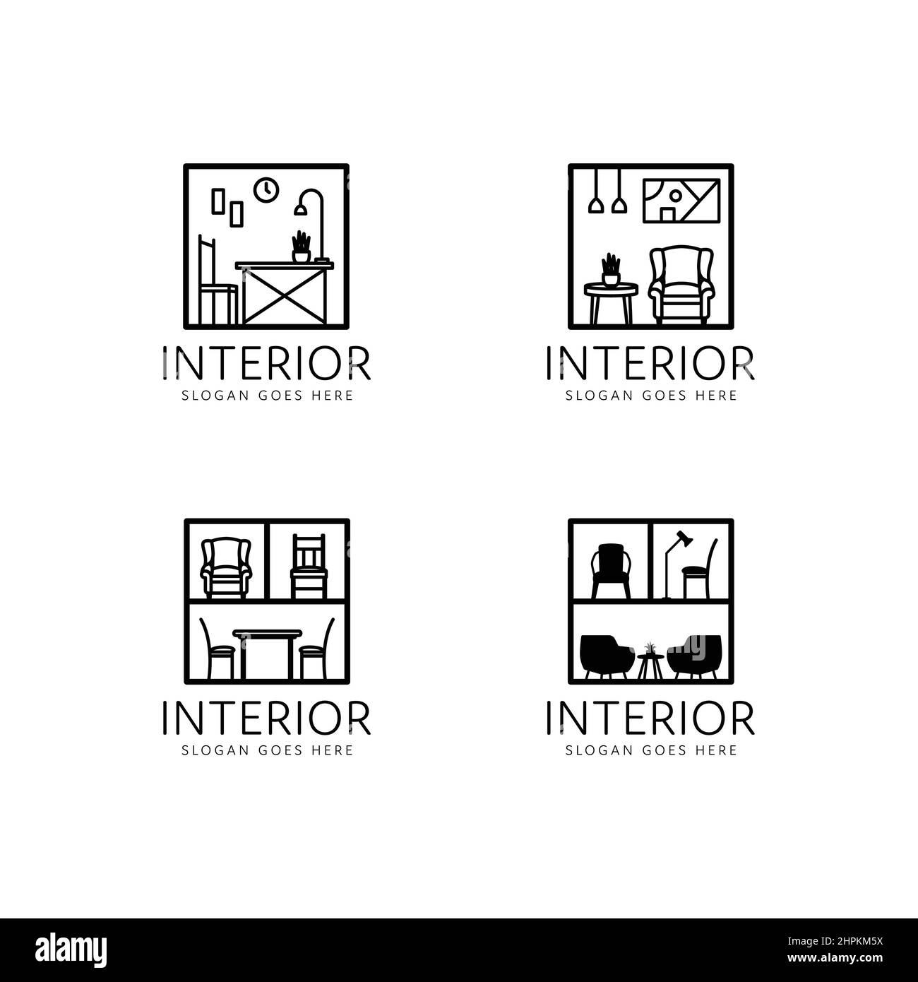 simple room interior logo collection monoline style design Stock Vector