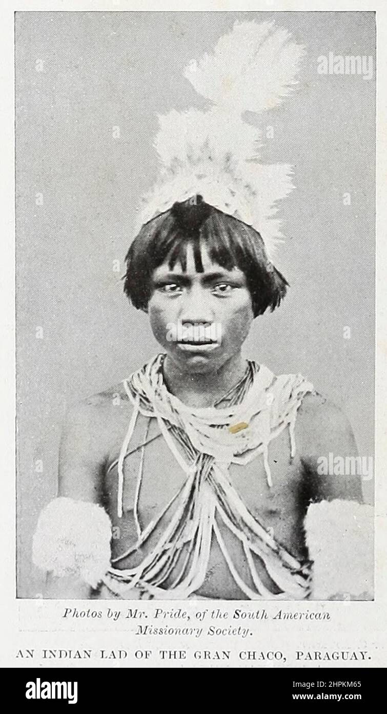 AN INDIAN LAD OF THE GRAN CHACO, PARAGUAY from the book ' The living races of mankind ' a popular illustrated account of the customs, habits, pursuits, feasts & ceremonies of the races of mankind throughout the world by Sir Harry Hamilton Johnston, and Henry Neville Hutchinson Volume 2 Published in London by Hutchinson & Co. in 1902 Stock Photo