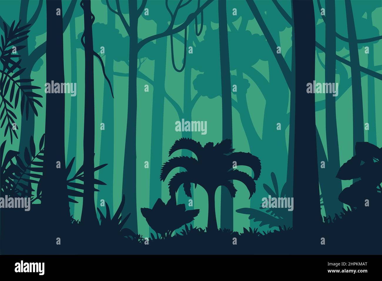 rainforest silhouette vector scenery illustration Stock Vector