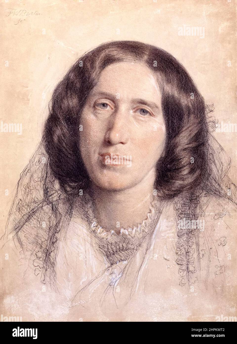 George Eliot (pen name of Mary Ann Evans) (1819-1880) English author of one of the great Victorian novels, Middlemarch, A Study of Provincial Life published in 1871 and 1872. Chalk portrait by Frederic William Burton (1816-1900) in 1865. Stock Photo