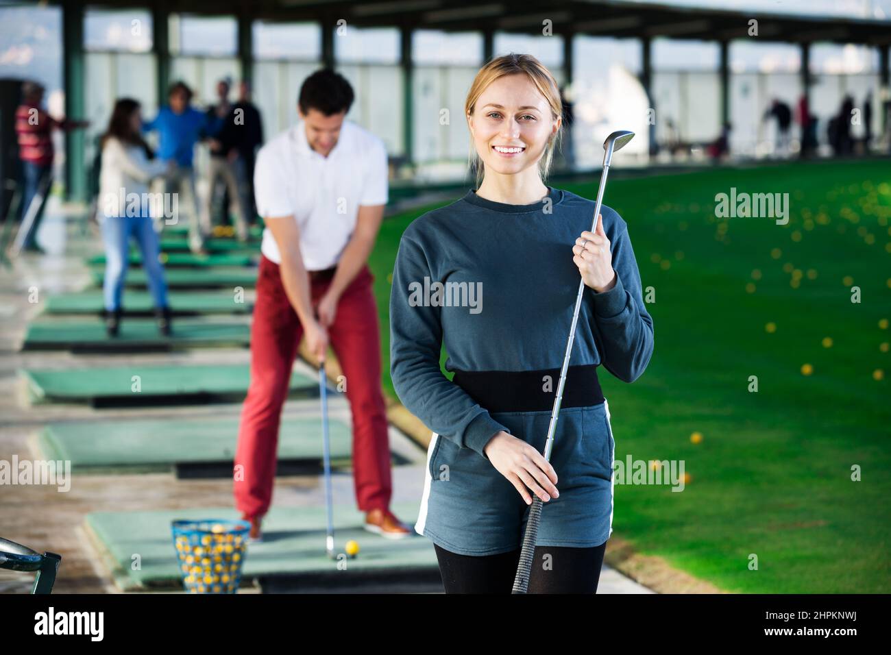 Female golfer at golf course Stock Photo Alamy