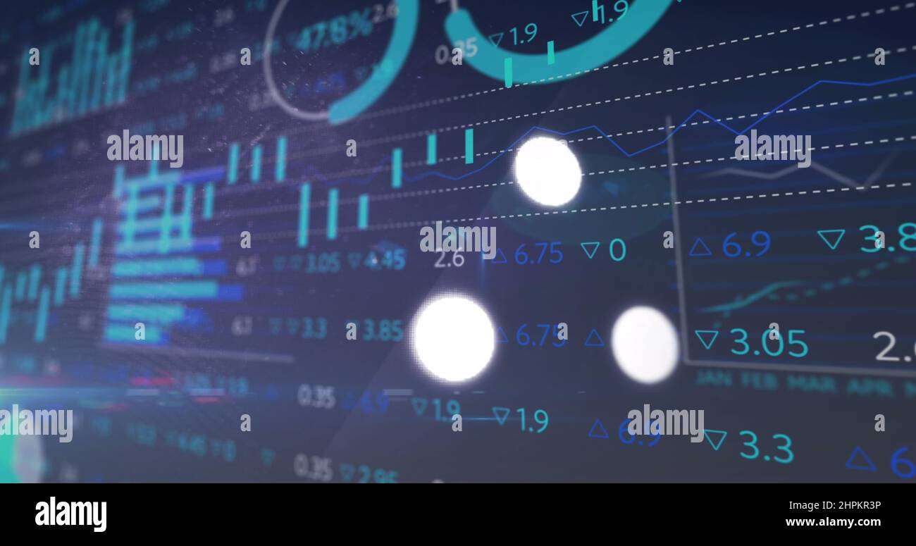 Image of digital interface circles data loading and statistics and data ...