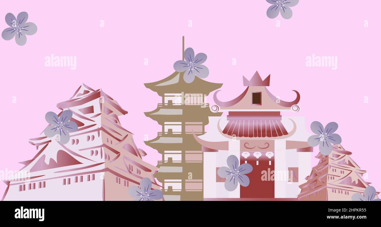 Building with pink flowers illustration hi-res stock photography and ...