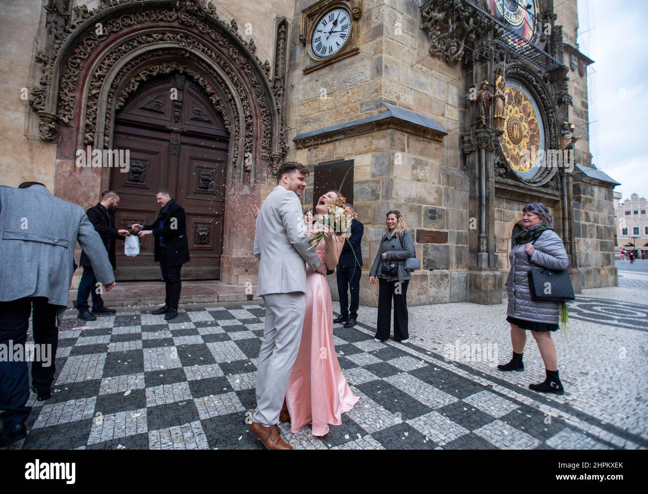 Prague, Czech Republic. 22nd Feb, 2022. Wedding at the Old Town Hall in