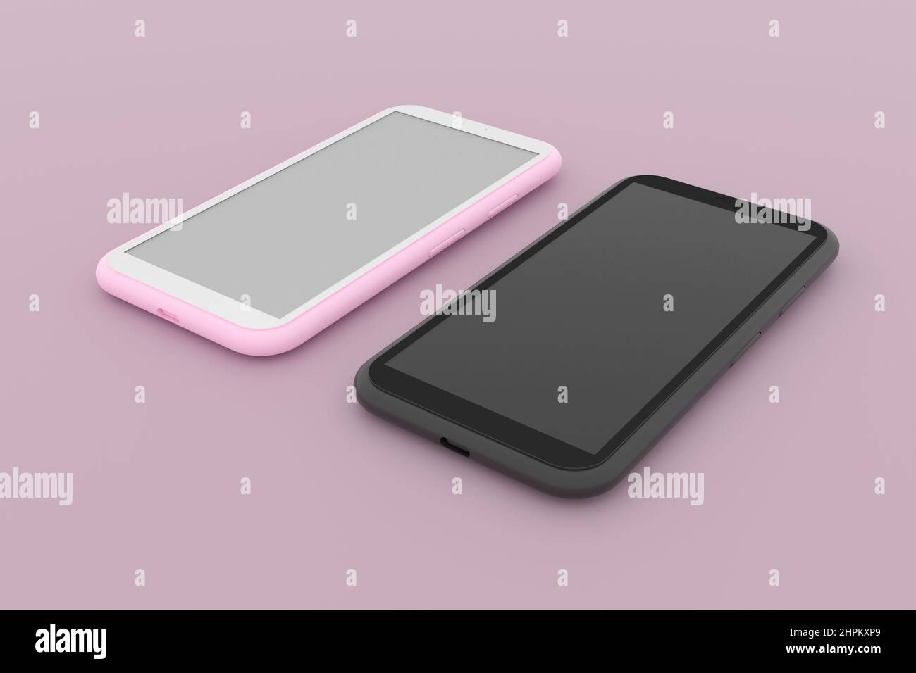 Abstract smartphones close-up. Communications. Two phones in pink and ...