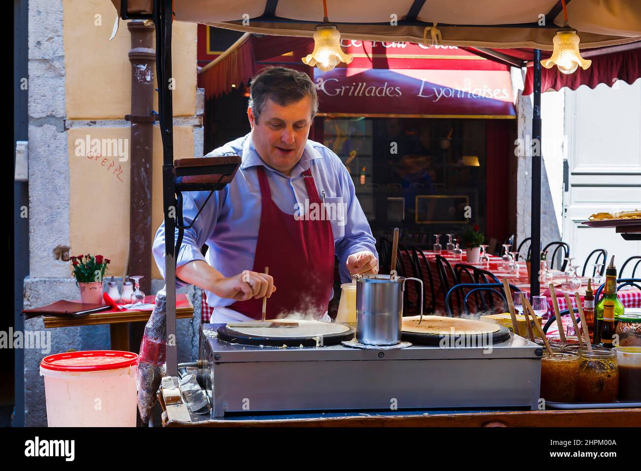 LYON, FRANCE MAY 24, 2015 Cook publicly demonstrates the preparation