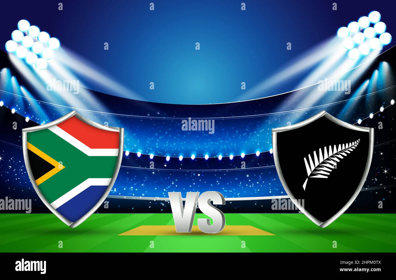 South Africa Vs New Zealand Cricket Match Banner 3D Rendered with