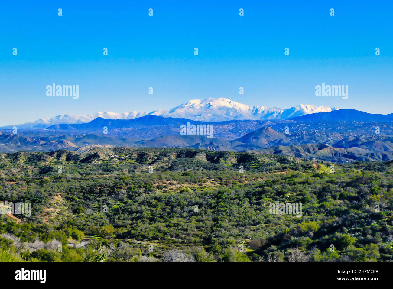 The Agua Tibia Wilderness in Cleveland National Forest, in the background the snowy peaks of the San Jacinto Mountains, Southern California, USA Stock Photo