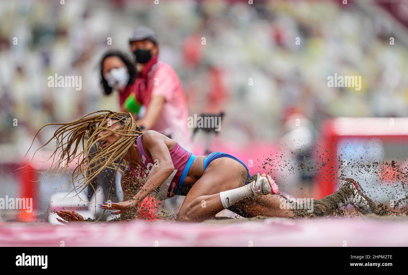 Tara Davis participating in the Tokyo 2020 Olympic Games in the long jump discipline Stock Photo
