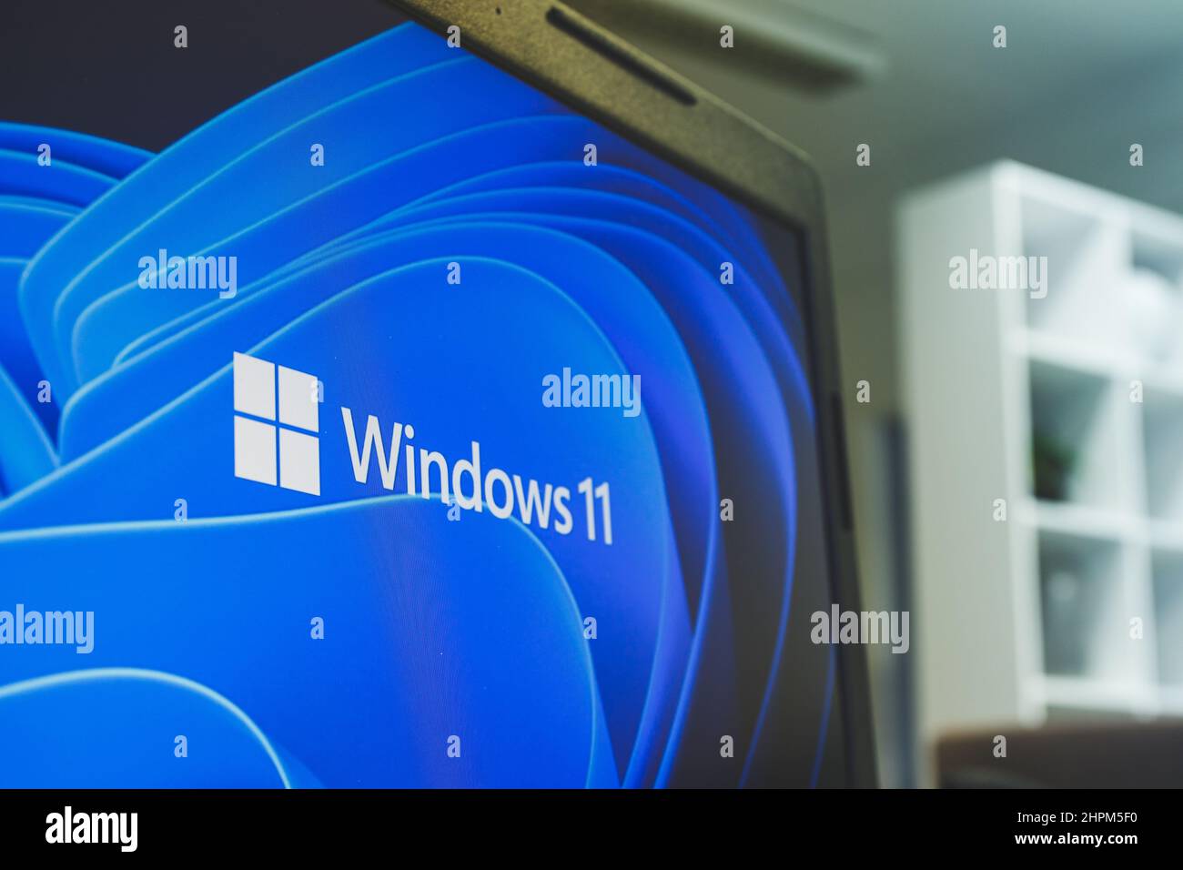 Windows 11 operating system on PC screen. Windows 11 is the latest major release of Microsoft's Windows NT. Stock Photo