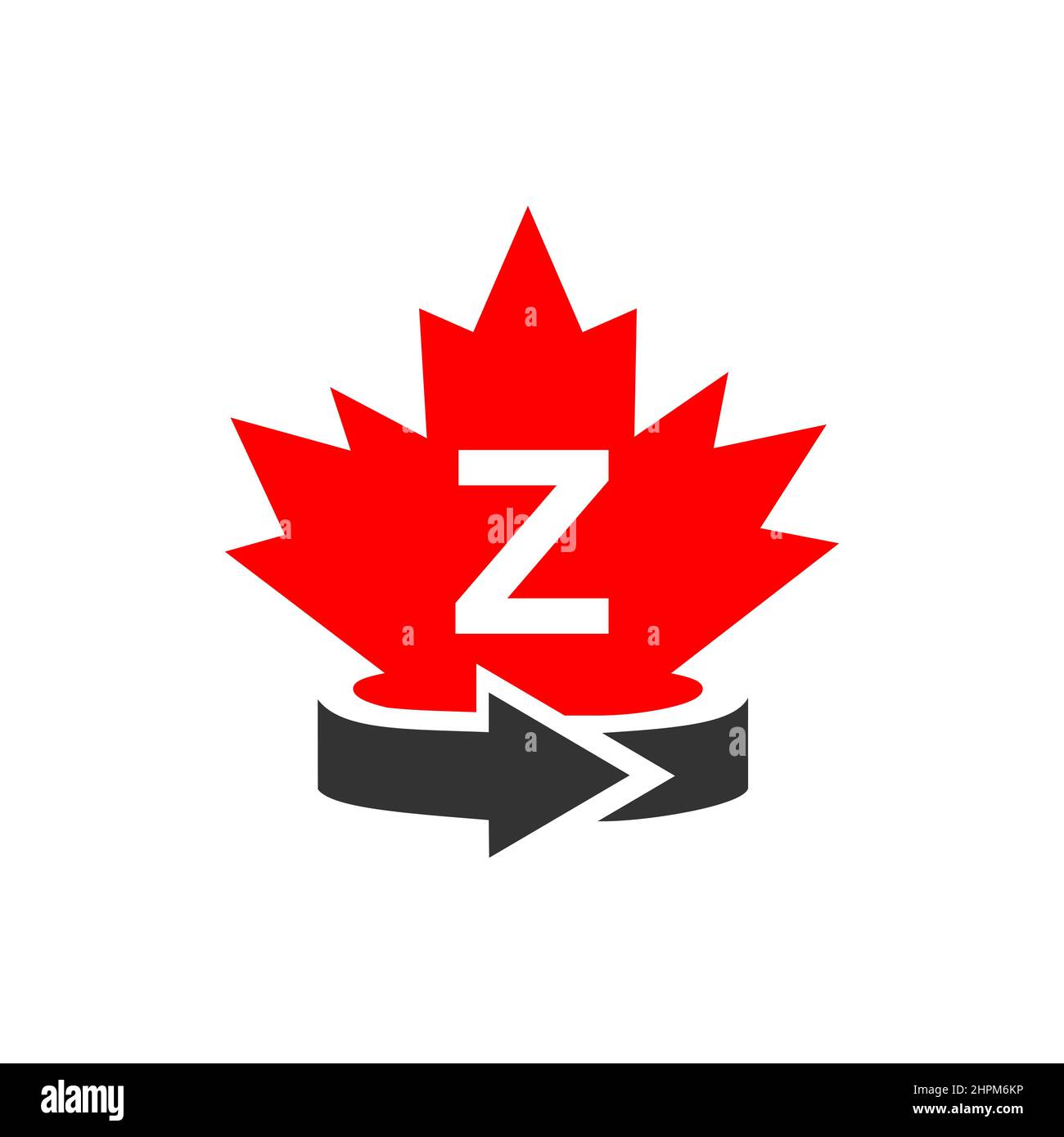 Canadian Maple Leaf Logo Design On Letter Z Template. Red Maple Canadian Logotype With Z Letter Vector Stock Vector