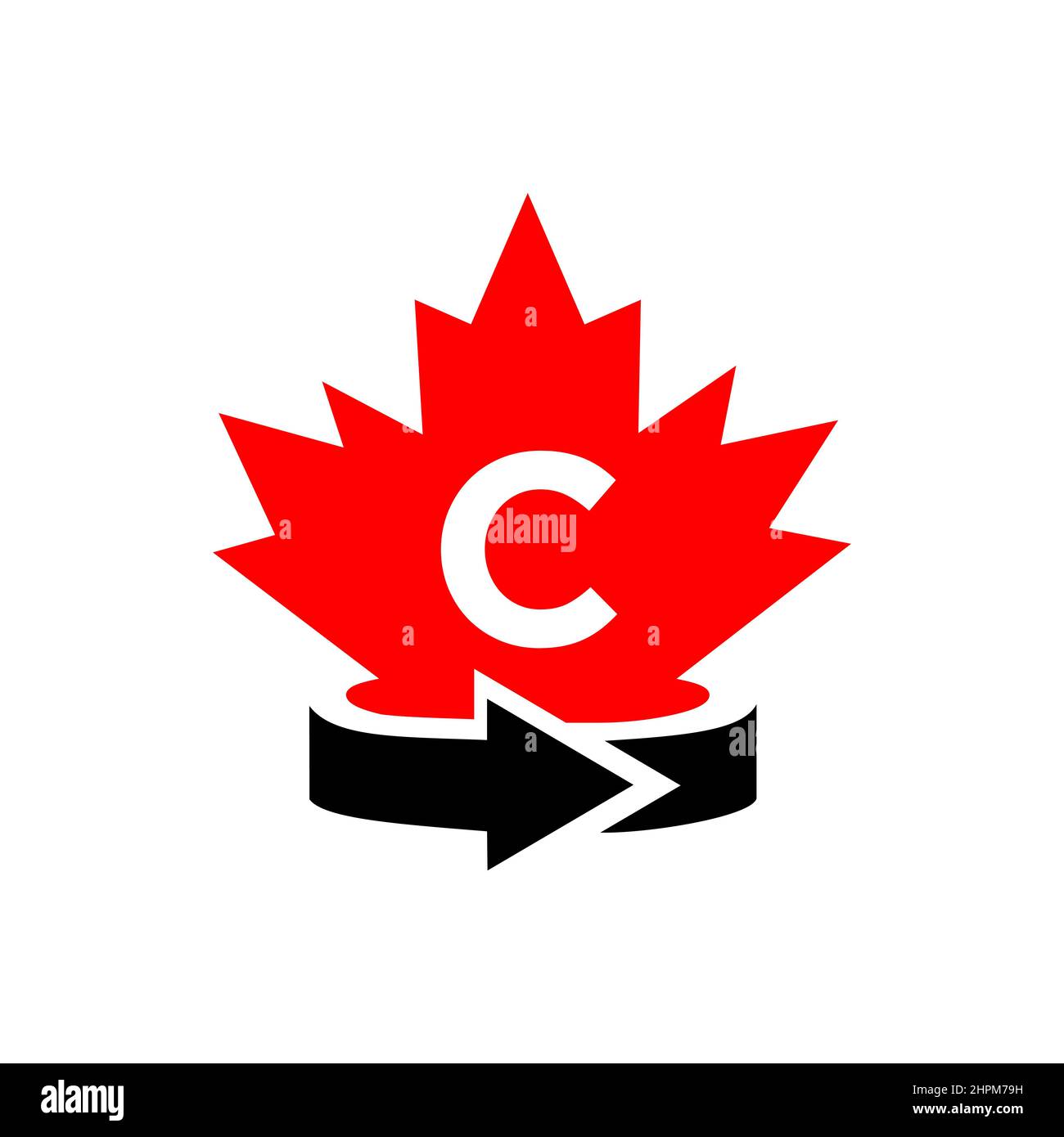 Canadian Maple Leaf Logo Design On Letter C Template. Red Maple Canadian Logotype With C Letter Vector Stock Vector