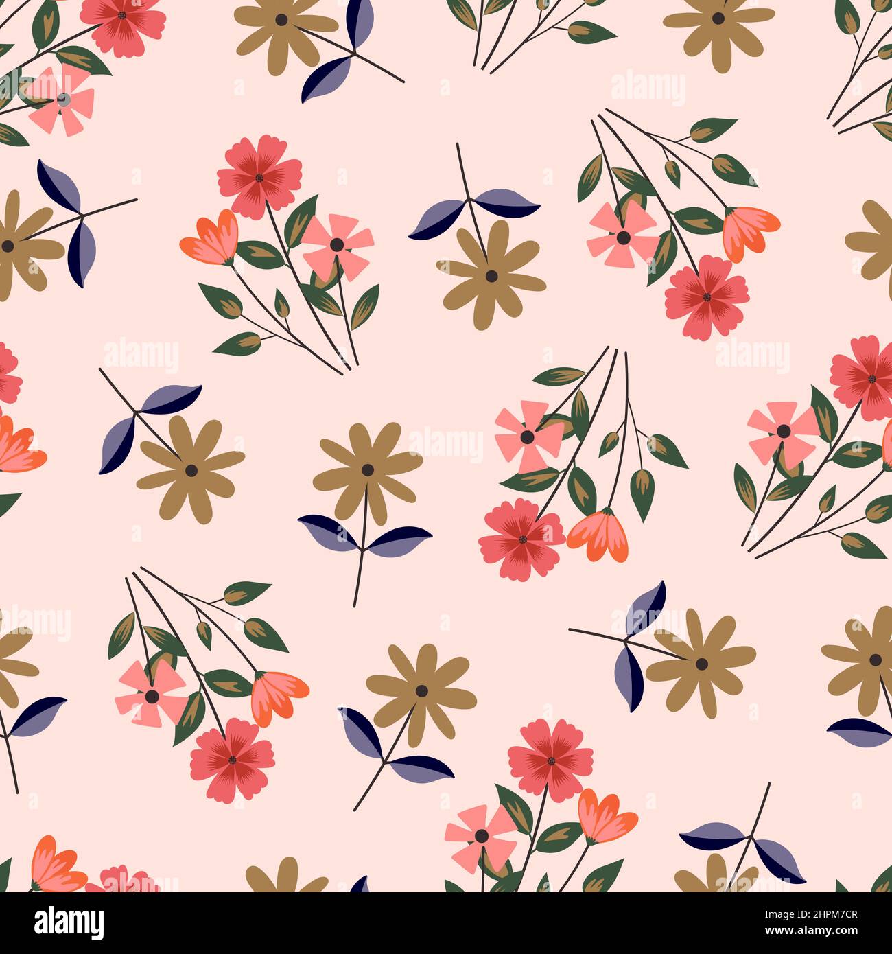 Wild Flower Seamless Pattern Ditsy Floral With Pink Background