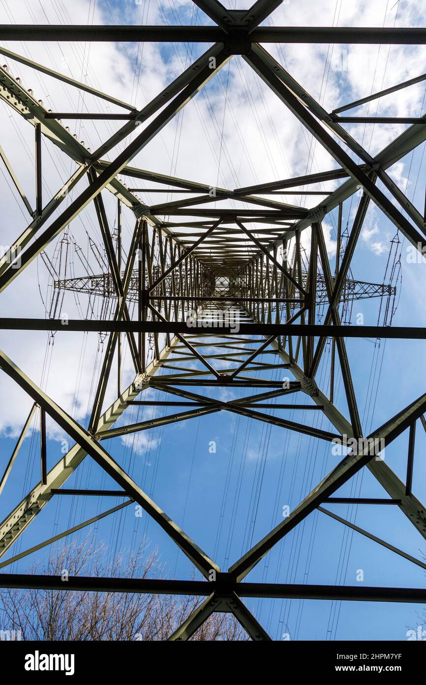 Transmission mast of an overhead power line Stock Photo