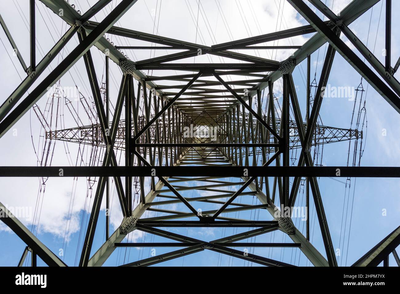 Transmission mast of an overhead power line Stock Photo