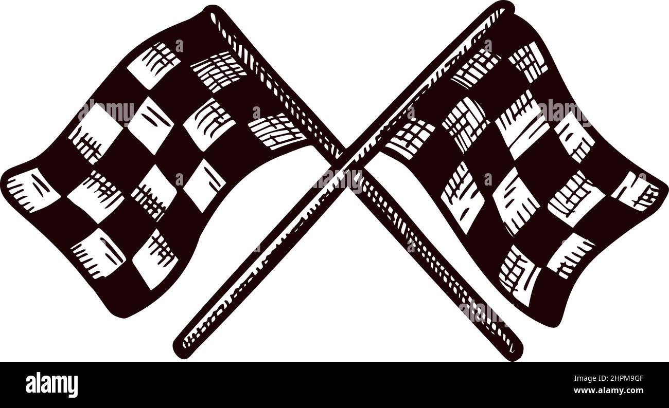 Race flag sketched isolated. Vintage sport elements for drive hand ...