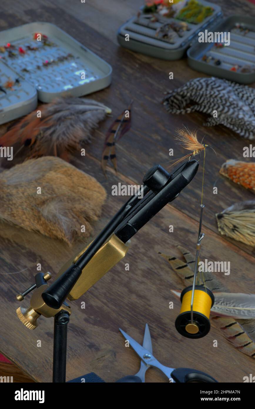 fishing fly tying equipment Stock Photo Alamy