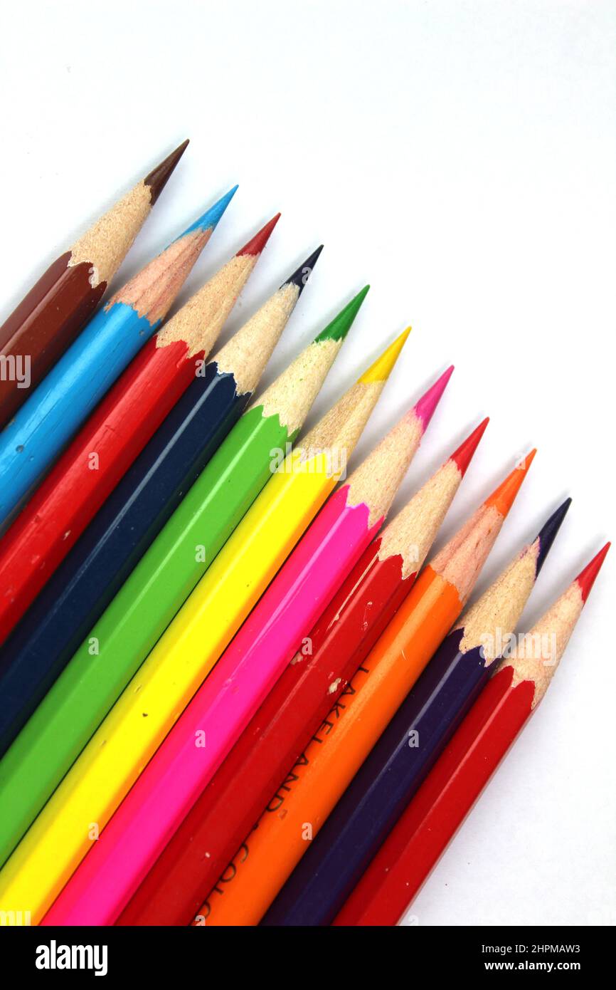 Coloured pencils, still life of artist materials Stock Photo Alamy