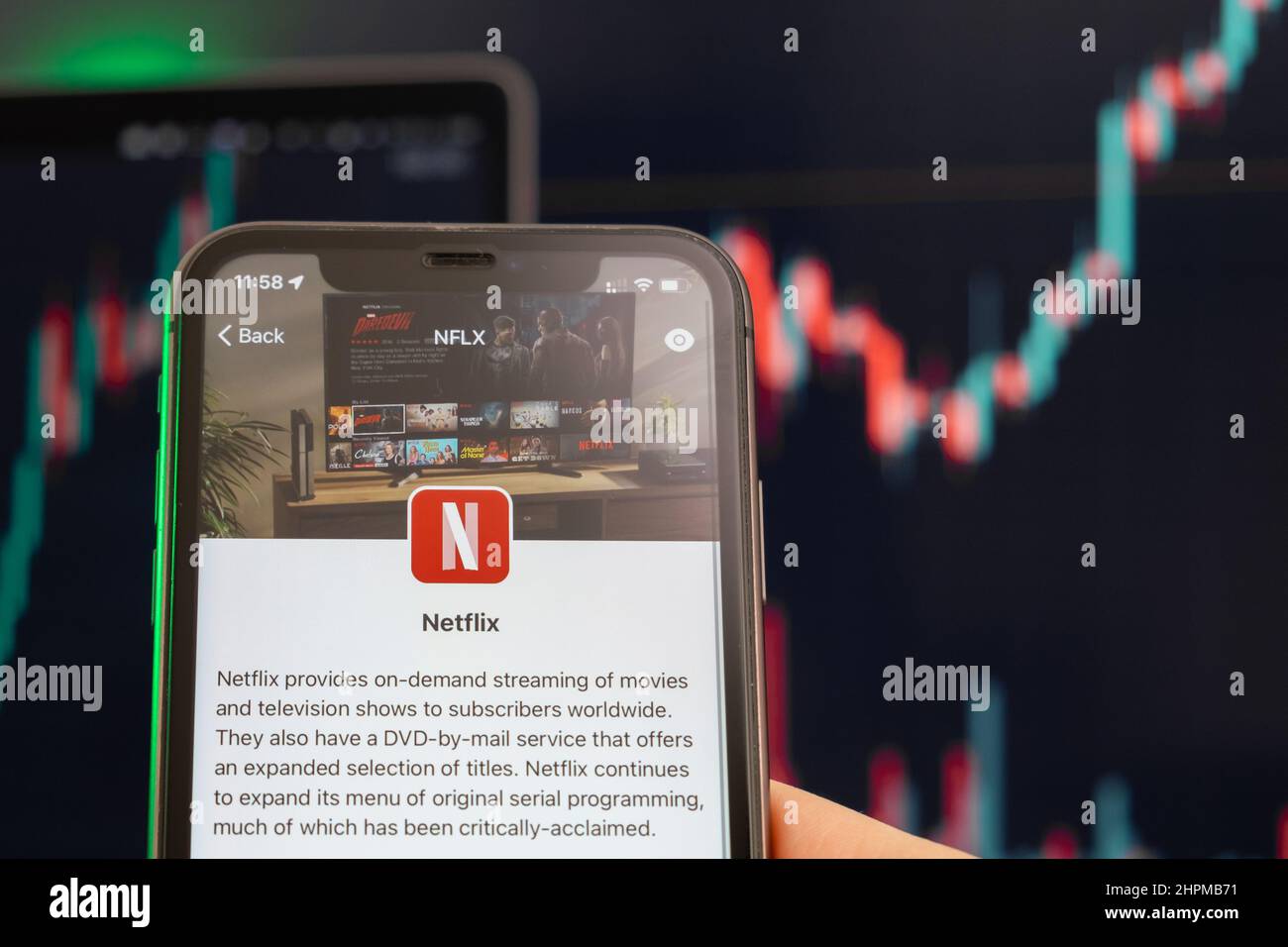 Netflix stock price increasing on the trading market with uptrend line ...